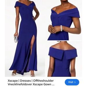 XSCAPE Off-the-Shoulder Gown | Electric Blue | Women’s Size 8 | Elegant Formal